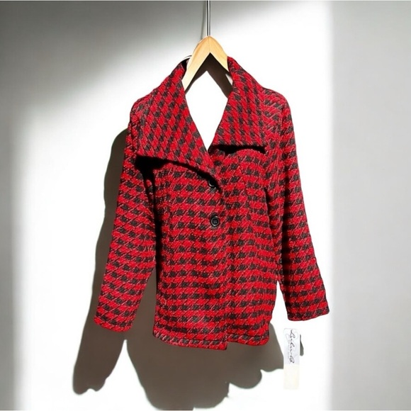 🌻NEW w/tag LuLu-B Red & Black Herringbone Collared Jacket Size XL - Picture 1 of 13